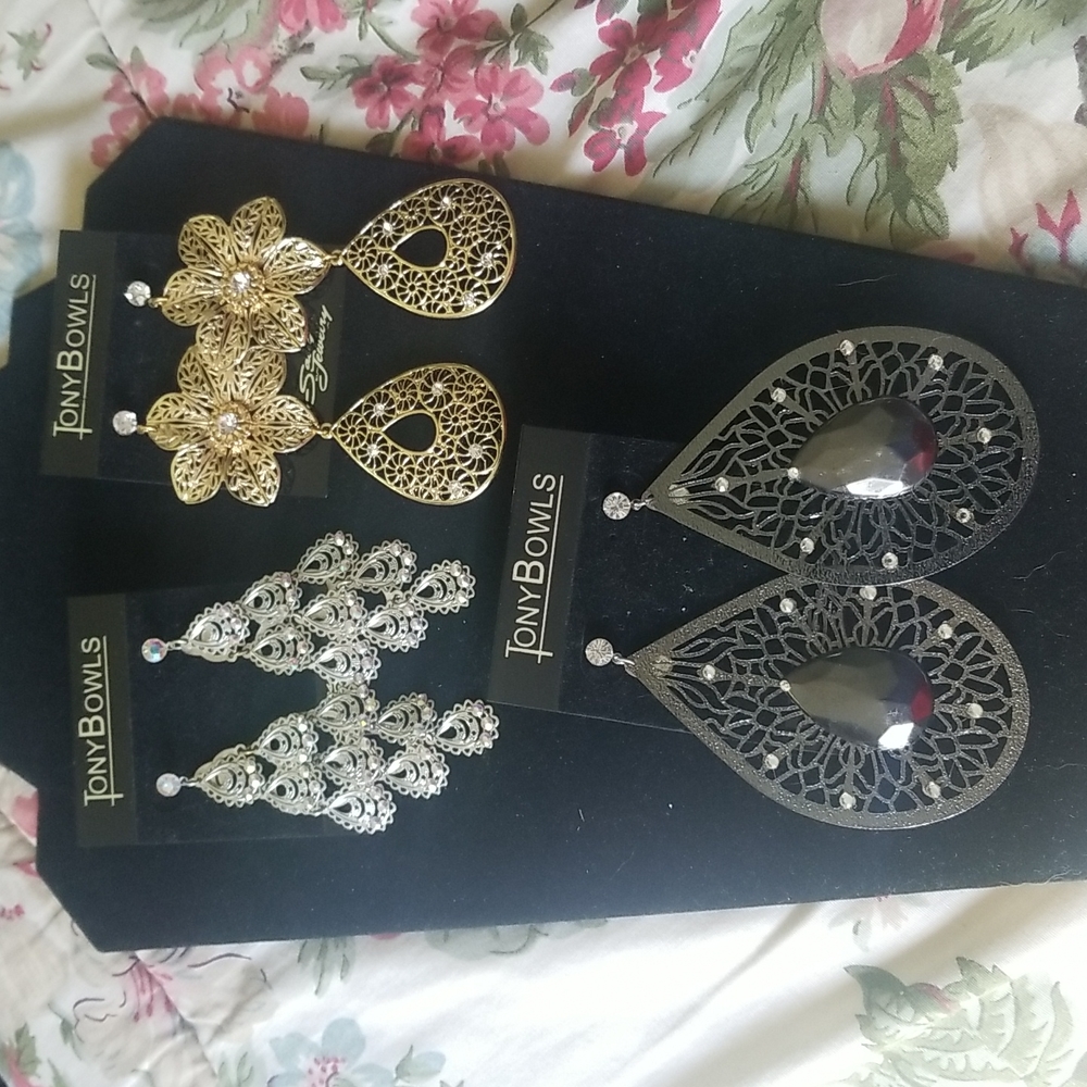 3 pair of Tony Bowls new large pierced earrings